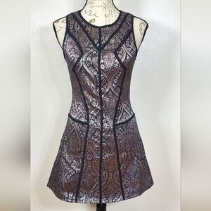 Mustard Seed Dress Cotton Blend Shiny Baroque Paisley Floral Size Medium